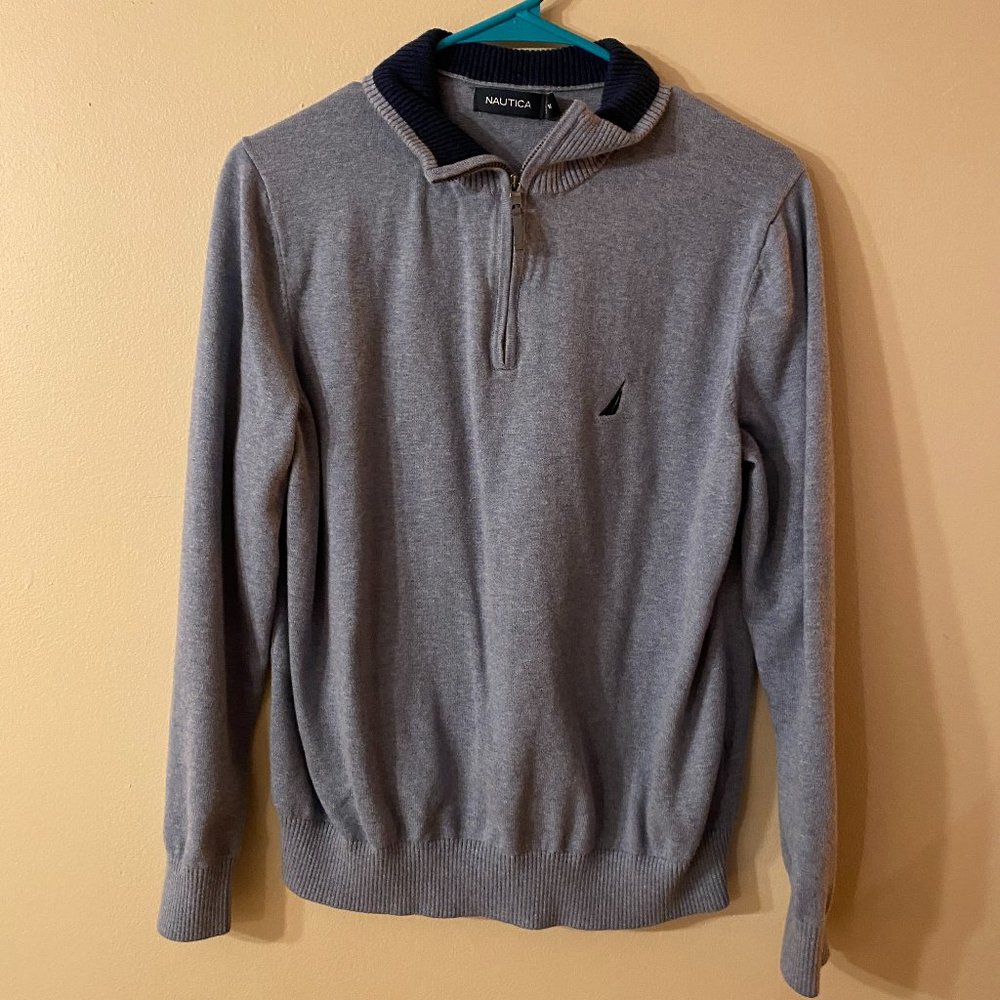 Nautica, Men's Size M, LS Sweater, zip neckline blue with dark blue collar